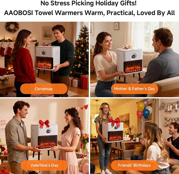 AAOBOSI Luxury Rectangle Towel Warmer - Spa & Bathroom Heater with Fragrance, Towel Warmer with 3D Flame Screen,Auto Shut-Off, Fits Towels, Blankets, Bathrobes, PJ's for Him & Her.