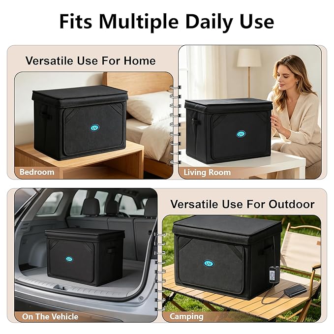 Large UV Sanitizer Box, 36L Portable Sanitizing and Cleaning Machine with 3-Level Timer, O-zone Foldable UV Cleaner Box for Household Use Like Phone, Towel, Key, Etc. with O-zone