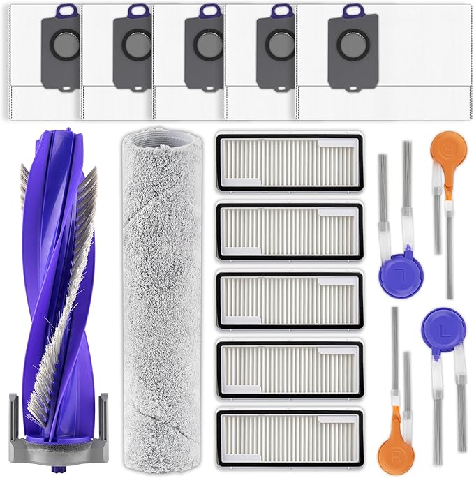 (16 Pack) For Narwal Flow Replacement Parts Compatible with Narwal Flow Robot Vacuum Cleaner, 1 Roller Brush, 1 Track-type Mop, 4 Side Brushes, 5 HEPA Filters, 5 Dust Bags, Accessories Kit