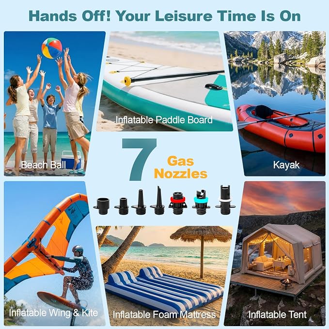 Electric Paddle Board Pump Portable, 22 PSI Rechargeable Electric SUP Air Pump, Intelligent Dual Stage Inflation & Deflation, Auto-Off, for Paddle Boards, Kayak, Kite, Tent