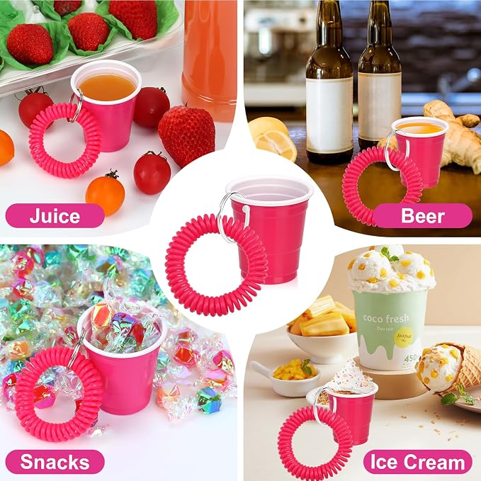 30 Pcs Hot Pink Shot Cups with Wristband for Party 2oz Plastic Shot Glasses Bulk Disposable Mini Shot Glasses with Bracelet Wear On Solo Cups for Bachelorette Party Wedding Birthday Graduation