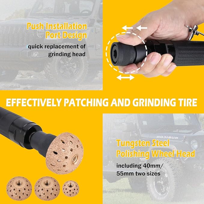 Kefly Air Tire Repair Kits, Wheel Polish Patch Tools, Includes 2500RPM Low Speed Air Tire Buffer, Tire Inner Liner Scrapper, Patch Roller, Tungsten Steel Buffing Wheel, and Precision Accessories