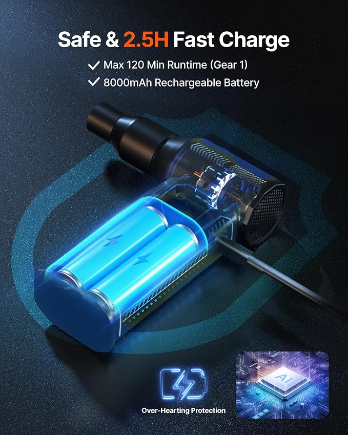 Compressed Air Duster, 130,000RPM Ultra-Powerful Cordless Electric Air Duster with 8000mAh Rechargeable Battery, 4-Gear Adjustable Air Blower for Keyboard, Computer, Car - Blue