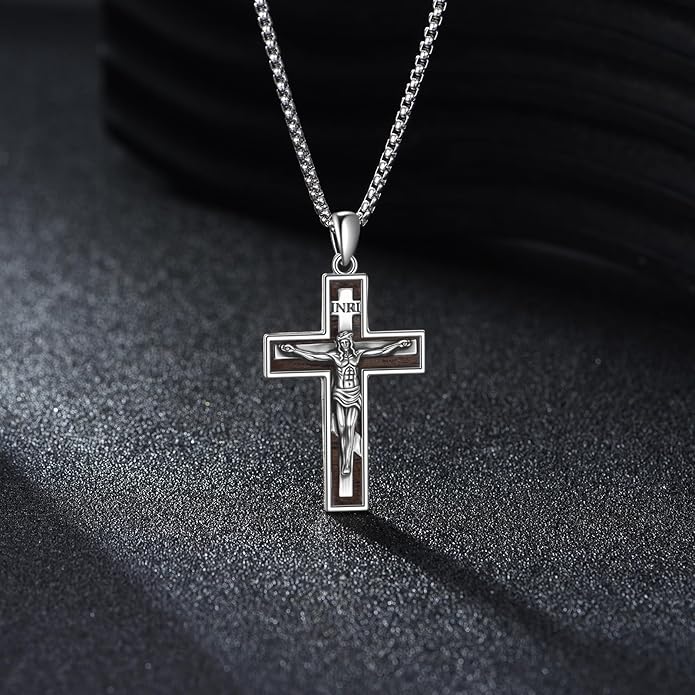 ONEFINITY Religious Cross Pendant Necklace Sterling Silver Origami Cross Pendant Gifts for Women Men Jewelry