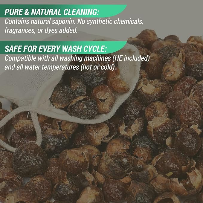 Cure wid Pure Organic Soap Nuts Deseeded 8oz/225g with 1 Wash Bag Approx 90 Loads Eco-friendly Soap Nuts Laundry Detergent,Chemical &Fragrance-free Organic Soap Berries Non-toxic Laundry Detergent