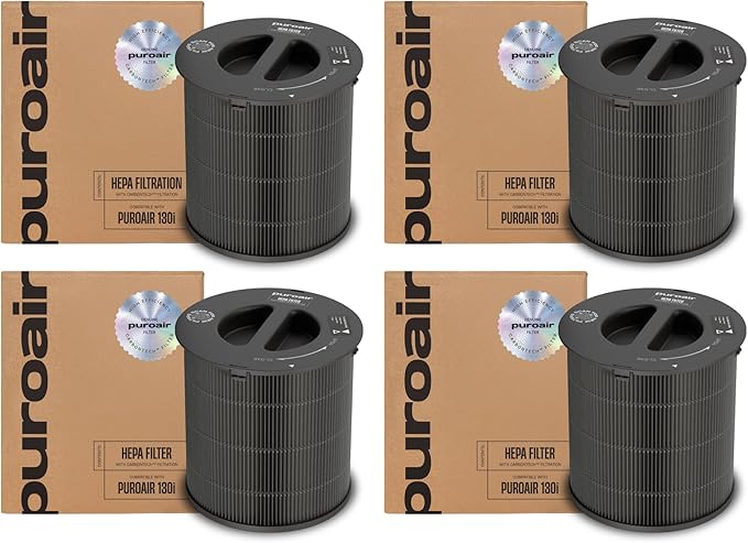 PuroAir 130 Replacement Filter - Genuine Puro Air 130 Filter Replacement - Official PuroAir Air Purifier HEPA Filter with CarbonTech Filters 99.9% of Pollen, Dust, Pet Dander, Smoke, Odors (4PK)