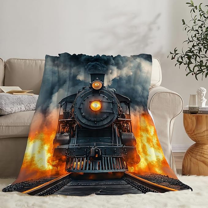 Tijuboni Steam Train Throw Blanket Locomotive Gifts for Boys Girls Men Women Kids Adults Soft Flannel Fleece Blanket for Couch Sofa Bed Home Decor 50"x60"