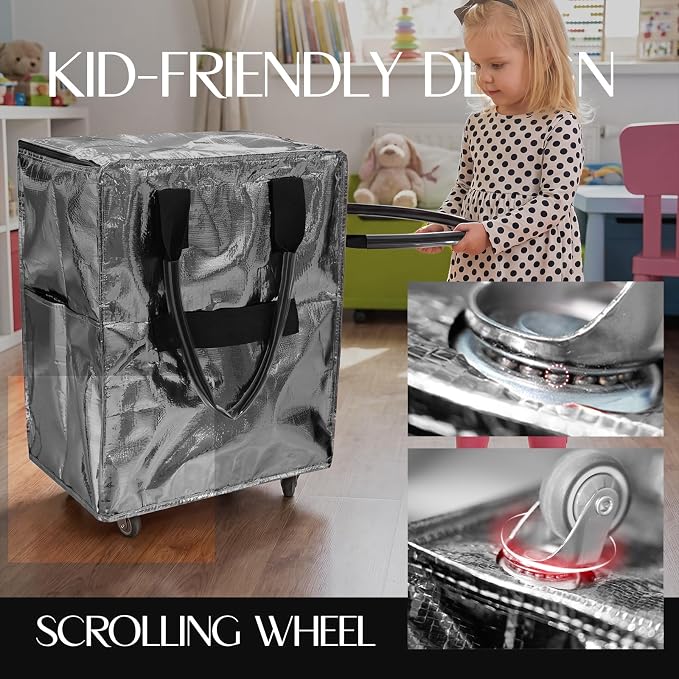 Rolling Tote Bag with Wheels Reusable Grocery Bags on Wheels for Laundry Camping Moving Waterproof