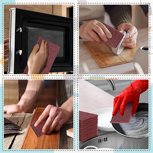 30 Pcs General Purpose Scuff Pads 6 X 9 Inch Red Abrasive Hand Sanding Non-Woven Aluminum Oxide Abrasive Pads Set for Surface Preparation Scuffing Scouring Blending Cleaning