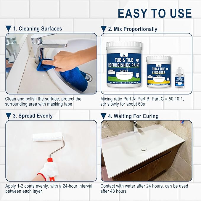 XUDOAI Bathtub Refinishing Kit Gloss White 21.5oz Tub Paint Reglazing, Tub and Tile Refinishing Kit with Tools, Paint for Bathroom/Kitchen/Shower/Porcelain/Sink/Ceramic