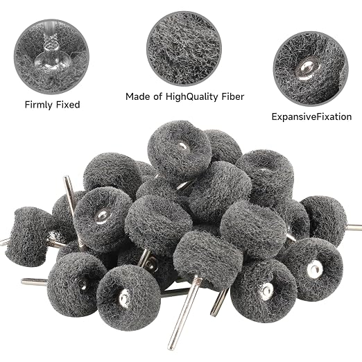 50 PCS Abrasive Buffing Wheels,1 Inch Buffing Polishing Wheel Set for Rotary Tool Accessorie 1/8'' (3mm) Shank, Grey 600 Grits for Metal,Wood, Rust Removal