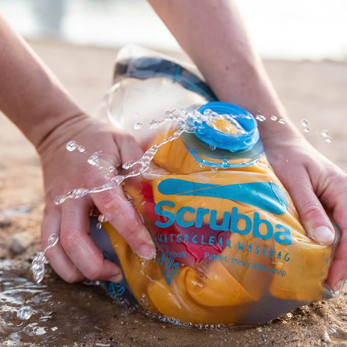 Scrubba WATERCLEAR Wash Bag - Patented Washboard-in-a-Bag™ Portable Manual Washing Machine for Travel, Camping, Backpacking & Cruise - Larger Water Inlet/Outlet for Easy Rinsing - (6.9 oz)