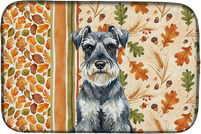 Caroline's Treasures Schnauzer Heirloom Fall Dish Drying Mat Absorbent Dish Drying Mat Pad for Kitchen Counter Dish Drainer Mat for Countertop, 14 x 21", Multicolor