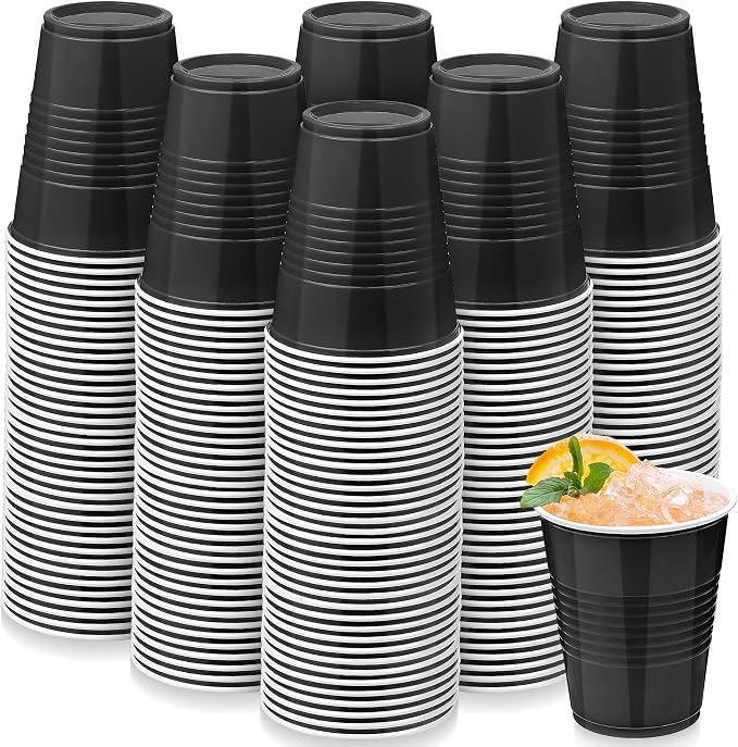 Kochorie 200 Pack Black Disposable Plastic Cups 12 Ounce Drinking Party Cups Bulk Party Cups for Wedding Birthday Graduation Christmas Parties, Picnics Events