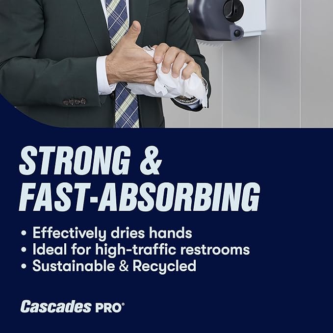 Cascades PRO Select Strong and Absorbent Hand Paper Towels - Suitable for Most Universal Dispensers - Paper Towel Rolls Bulk - 800 Feet/ Roll, 6 Rolls/Pack - H080 - White