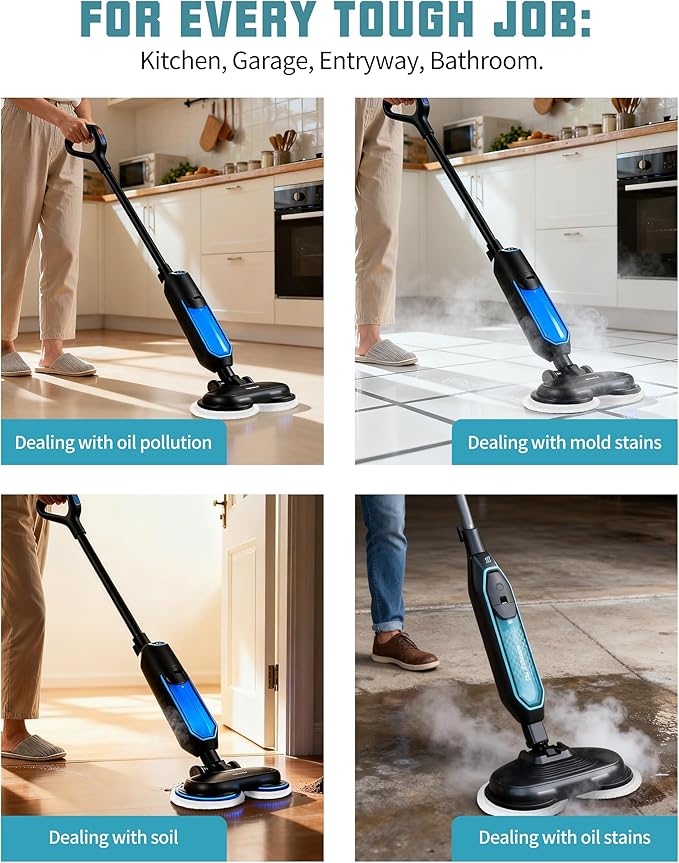 F Flammi Heavy Duty Replacement Steam Mop Pads for Pursteam ScrubMaster, 4 Pack Velvet-Bristle Hybrid Deep Scouring Steam and Scrub Mop Pads, Cleans Stubborn Grease and Grime