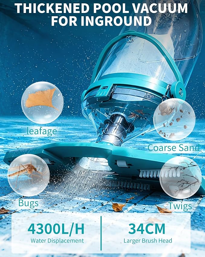 FOTING Cordless Pool Vacuum for Above Ground Pool 19.5 GPM,All Angle&LED Display,Handheld Rechargeable Spa Vacuum Cleaner for Inground Pools for Hot Tub, Debris,Shallow Steps