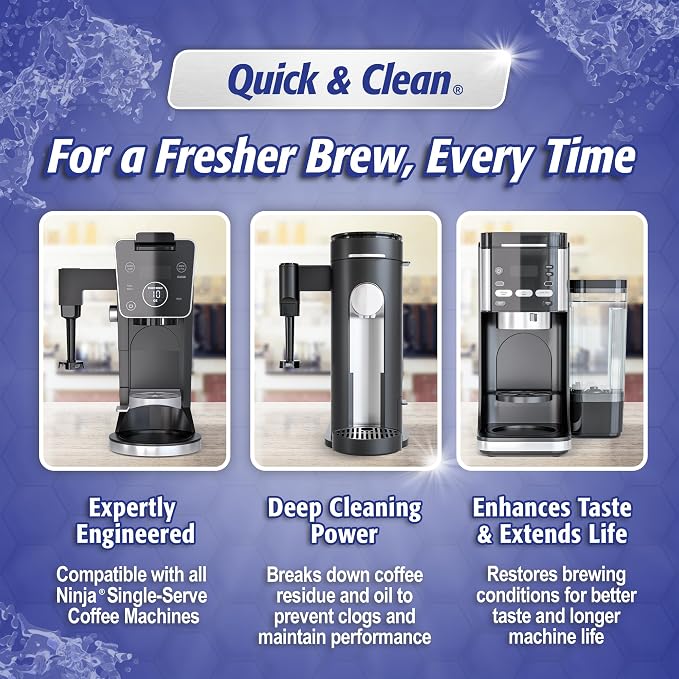 Quick & Clean 12-Pack Cleaning Pods Compatible with Ninja Single-Serve Coffee Machines - DualBrew, DualBrew Pro, and PB051 Compatible - Removes Stains, Non-Toxic and Eco-Friendly