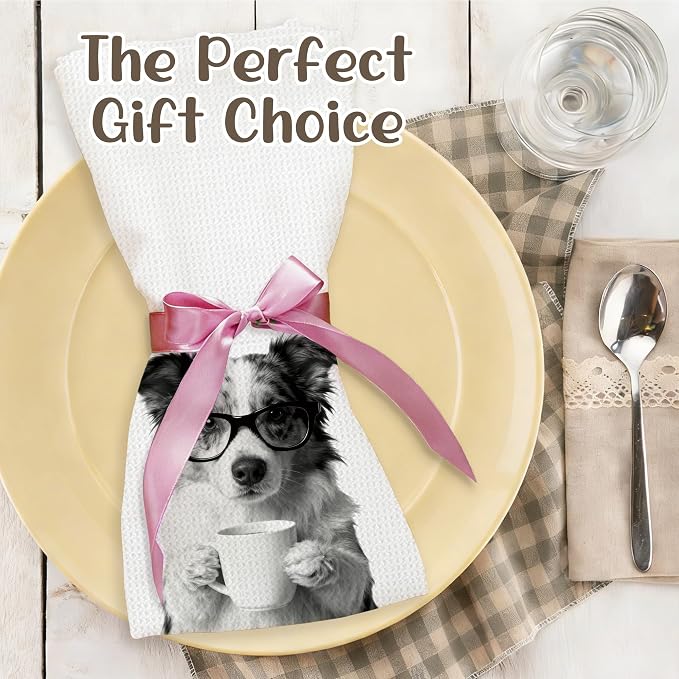 Funny Australian Shepherd Kitchen Towels, Dog Kitchen Accessories, Dog Chef Gifts for Women Decorative Hand Towels for Kitchen Decor, Coffee Lovers Gifts Dish Tea Towel, 16x24 Inch