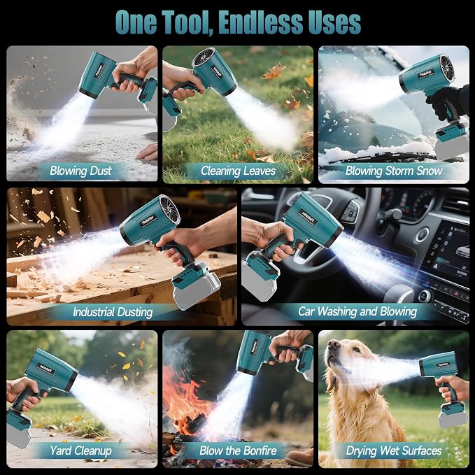 Cordless Leaf Blower Compatible with Makita 18V Battery (Tool Only), 800,000 RPM Brushless Turbo Jet Blower up to 60m/s Airflow, Lightweight 1.5 lbs Handheld Dust Cleaner for Patio, Lawn & Garage