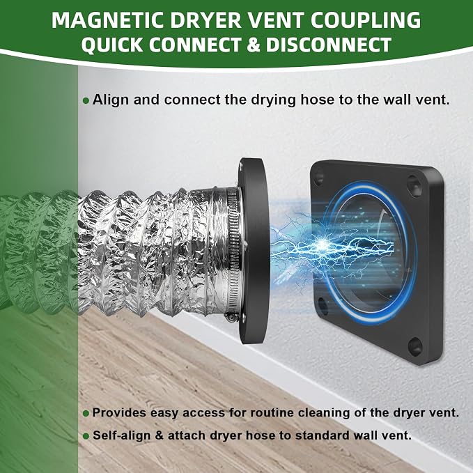 Magnetic Dryer Vent Connector Kit, DV 180 Airtight Seal,Including a 2.6ft 4" Duct and two Clamps Magnetic Coupling for Dryer Vent | Quick Connection and Disconnection, Strong Magnet Self-Alignment Design, Quick-Installation, Airtight Seal