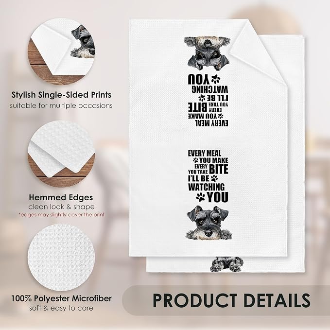 Schnauzer Kitchen Towel Gifts for Dog Lovers Decorative Set of 2, Schnauzer Dish Towels Dishcloths Tea Towels, Dog Waffle Weave Microfiber Hand Towel for Kitchen Bathroom Decor 16x24