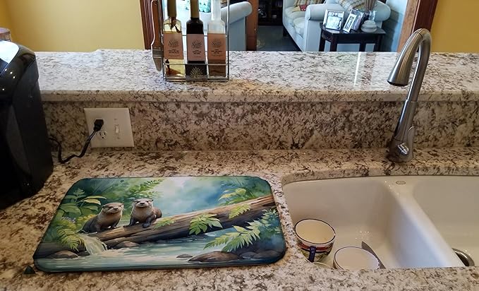Caroline's Treasures River Otters at Play Dish Drying Mat Absorbent Dish Drying Mat Pad for Kitchen Counter Dish Drainer Mat for Countertop, 14 x 21", Multicolor