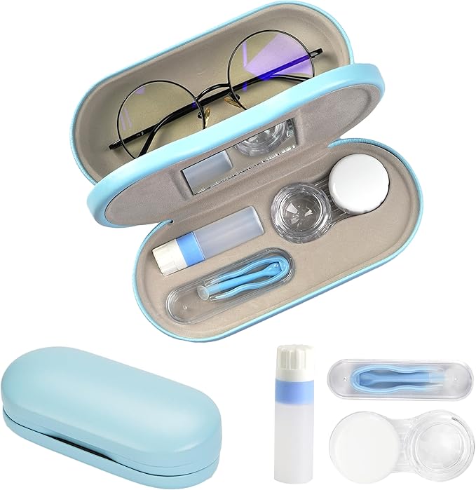 Lasiyanor 2 in 1 Eyeglass Case Portable Double Sided Contact Lens Box Multifunction With Tool for Travel Daily Outdoor