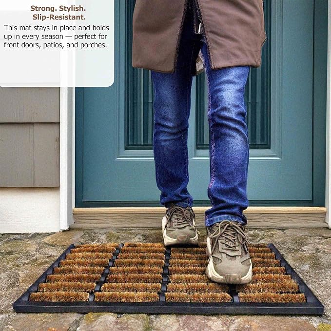 Gardenised Shoe and Boot Scraper Mat with Tray Coir Bristles Built-in Wire Brush and Non-Slip Rubber Base for Mud Dirt and Debris Removal at Entryway Patio Porch Worksite and Garage Entrance, 18x30