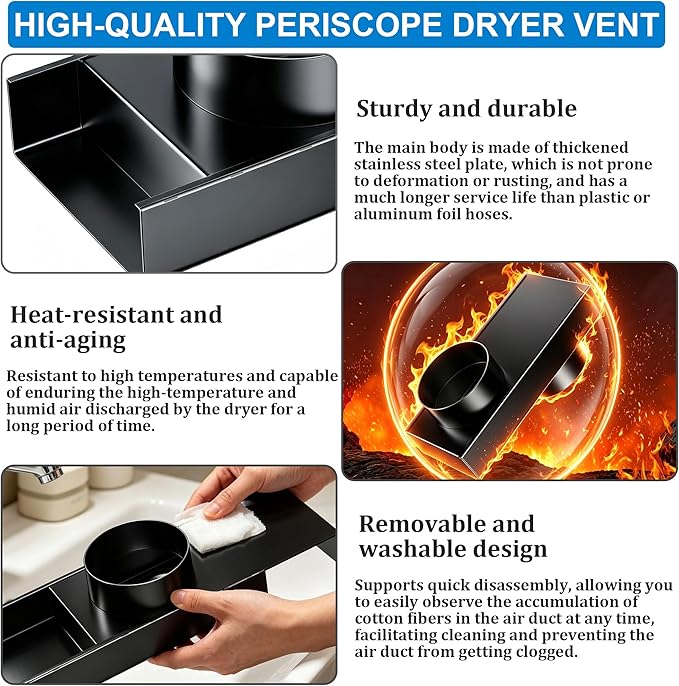 Upgraded 84049 Periscope Dryer Vent Connector Kit,0-5" Adjustable Telescoping Dryer Vent, Low Profile Close-to-Wall Short Small Stainless Steel Dryer Vent for Tight Spaces, with Anti-Leakage Seal Ring