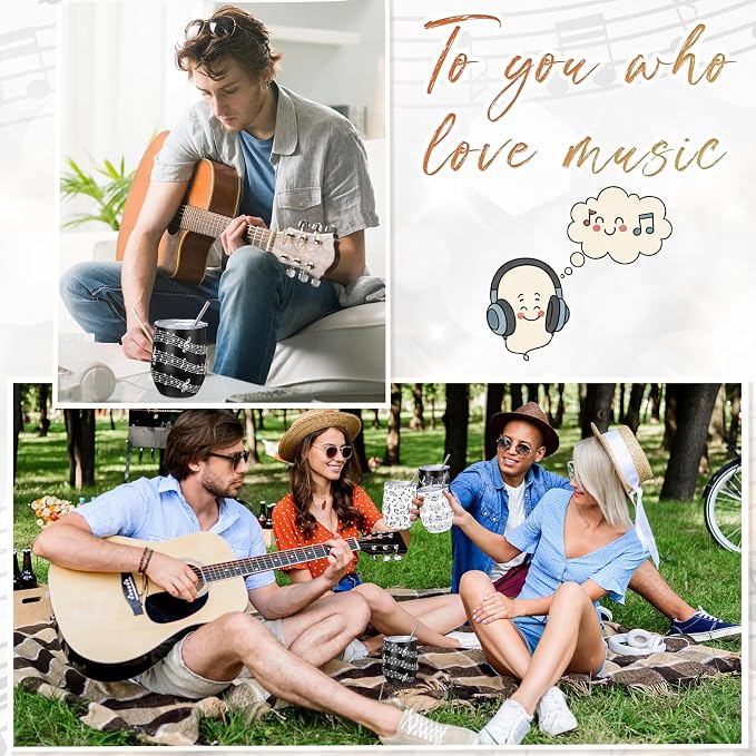 Umigy 4 Pcs Musical Note Tumbler Gifts, 12 oz Stainless Steel Coffee Travel Mug, Vacuum Insulated Tumbler Cup with Gift Box Music Themed Gift for Music Lovers Birthday Graduation Party Supplies