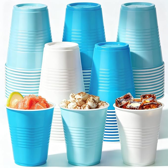 Kochorie 50 Pack Disposable Plastic Cups 12 Ounce Drinking Party Cups Bulk Party Cup for Summer Parties Wedding Birthday Baby Shower Picnics Events, Gradient Blue Colors