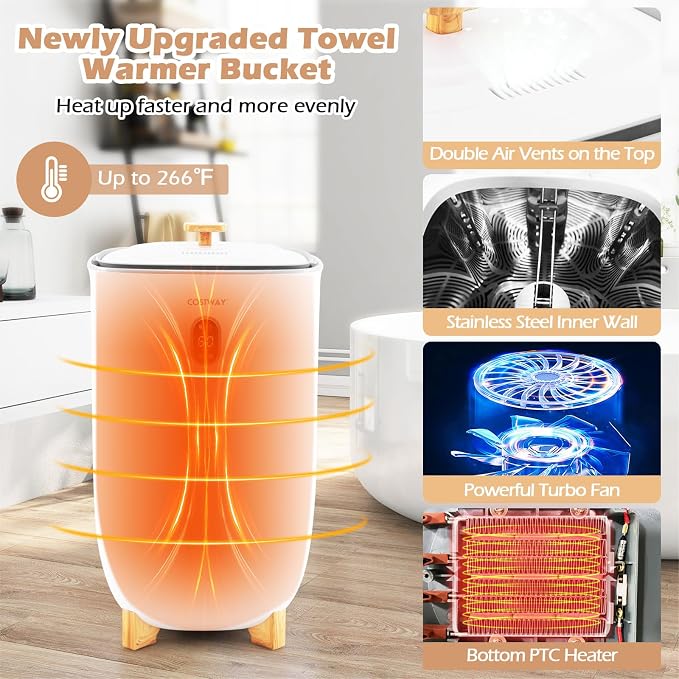 COSTWAY Large Towel Warmer for Bathroom, 35L Towel Heater & Dryer Combo with Fragrant Disc Holder, Blanket Warmer with Timer, Auto Shut Off, Fits 4 Oversized 45" x 70" Towels, Bathrobes & PJ's