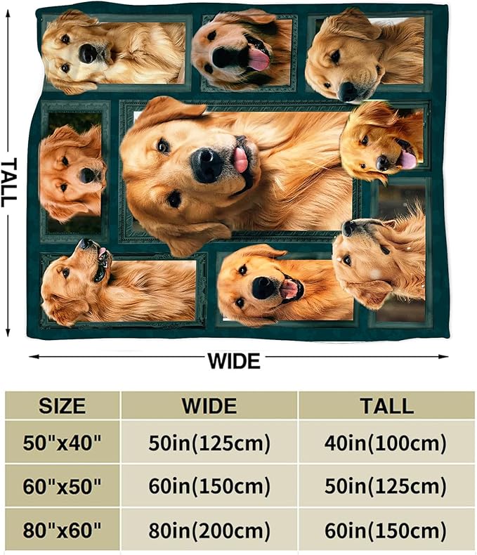 Golden Retriever Blanket Gifts and Decor - Cute Dog Throw for Girls, Women, Kids, Adults - Soft Warm Cozy Fleece for Couch, Sofa, Bed 60"x50"
