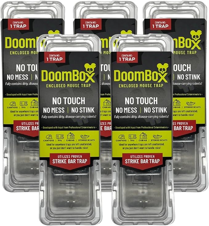 DoomBox™ Clear Enclosed Mouse Trap | Keeps the Mess with the Mouse | Patented Click-It™ Closure Technology | Safe for Kids & Pets | Certified Child Resistant | Made in USA (5) (Clear)