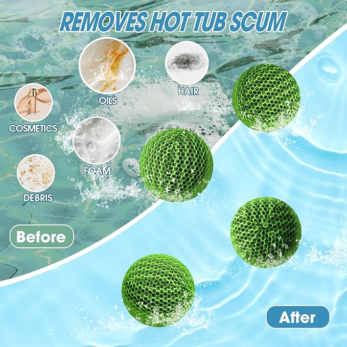 Hot Tub Scum Absorber, Spa & Pool Scum Eliminating Balls,Hot Tub Scum Balls,Scum Sponge for Spa Hot Tub, Hot Tub Accessories, Oil Absorbing Sponge for Hot Tub Skimmer (Green-6 Pack)