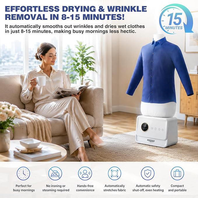 Automatic Ironing Machine, Portable Hands-Free Wrinkle Remover for Shirts & Pants, Gentle on All Fabrics, Ironing Machine Perfect for Apartments, Business Travel & Small Spaces