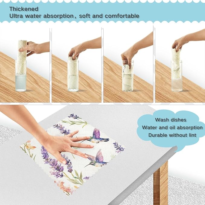 Lavender Hummingbird Kitchen Towels Dish Cloths Set of 6 Microfiber Cleaning Cloths for Cars Super Absorbent Machine
