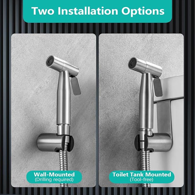 BARROCK Bidet Sprayer for Toilet, Handheld Jet Spray for Existing Toilets with Bidet Hose, Adjustable Water Pressure Muslim Shower, Stainless Steel Cloth Diaper/Feminine Wash Sprayer Brushed Nickel