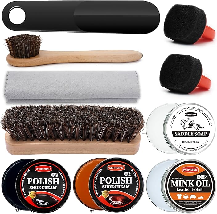 Black Shoe Polish Kit Brown Neutral White Mink Oil Leather Boot Shoe Shine Kit Conditioner Care Cream Clearner Set
