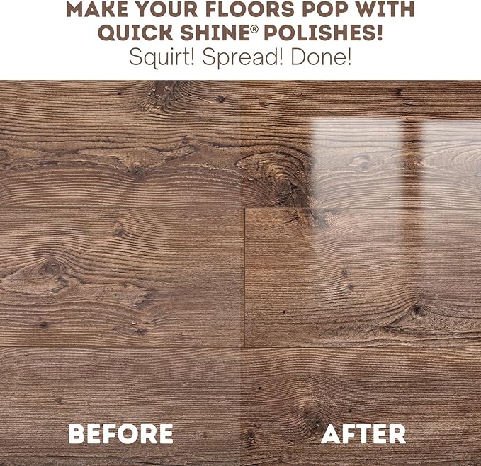 Quick Shine Hardwood Floor Luster-Polish 64oz-4pk | Plant-Derived w/Carnauba | Safer Choice, No PFAS, pH Neutral | Ready to Use Formula w/Anti-Slip Technology | Simply Squirt & Spread | Made in USA