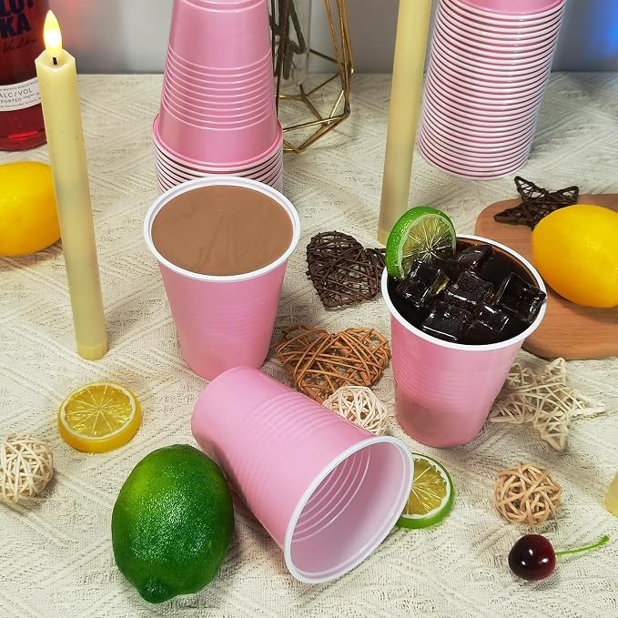 100PCS 16 oz Pink Plastic Cups, Disposable Party Cups for Graduation Weddings, Birthdays & Festive Celebrations, Beverage Holiday Camping Barbecues, Reusable Party Supplies