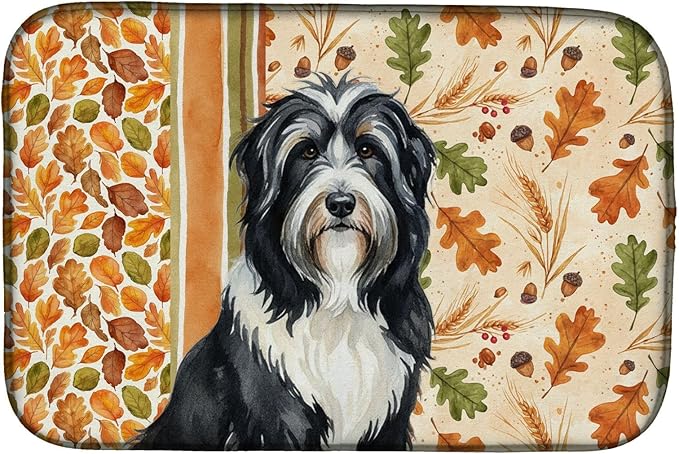 Caroline's Treasures Black Bearded Collie Heirloom Fall Dish Drying Mat Absorbent Dish Drying Mat Pad for Kitchen Counter Dish Drainer Mat for Countertop, 14 x 21", Multicolor