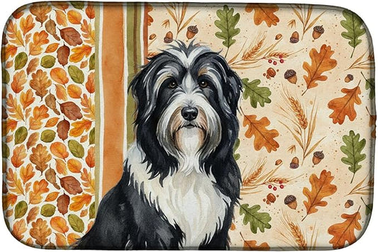 Caroline's Treasures Black Bearded Collie Heirloom Fall Dish Drying Mat Absorbent Dish Drying Mat Pad for Kitchen Counter Dish Drainer Mat for Countertop, 14 x 21", Multicolor