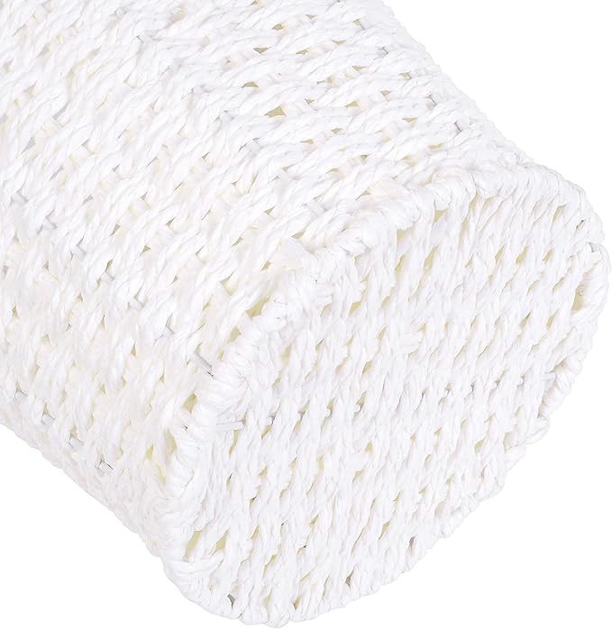 Zuvo Round Wicker Waste Basket Paper Bin - Wicker Trash Basket - Woven Trash Can Rubbish Basket for Bedroom, Bathroom, Offices or Home (White)