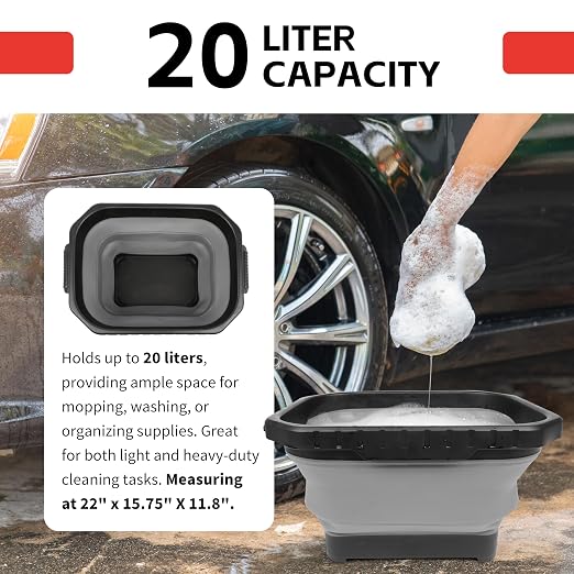 MaxWorks 51241 Collapsible Silicone Bucket – 5.3 Gallon (20L) Capacity - Foldable Portable Water Pail for Camping, Fishing, Gardening, and House Cleaning - Space Saving Design - 2 Pack