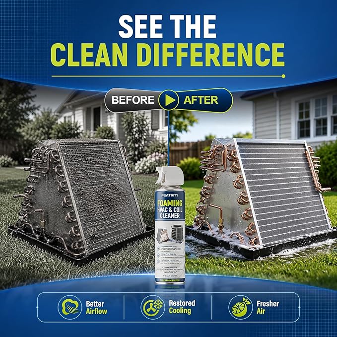 Foaming AC Coil Cleaner: Deep-Penetrating No-Rinse Foam Cleaning Designed for Household Evaporator and Condenser Coils During Seasonal Maintenance - 19 oz