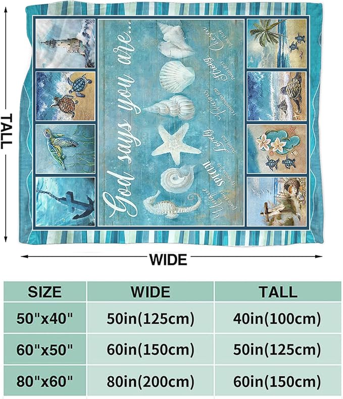 Tijuboni Ocean Nautical Throw Blanket Beach Seashells Gifts for Girls Boys Women Men Kids Adults Soft Flannel Fleece Blanket for Couch Sofa Bed Home Decor 50"x60"