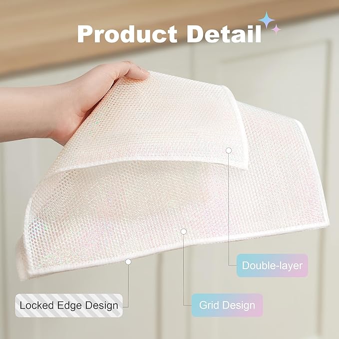 JOYMOOP Multipurpose Wire Dish Rags 10" x 10", Rainbow Laser Dish Cloths for Washing Dishes, Reusable Cleaning Cloths, Non-Scratch Wire Dishwashing Rags for Dishes, Glass, Stainless Steel - 5 Pack