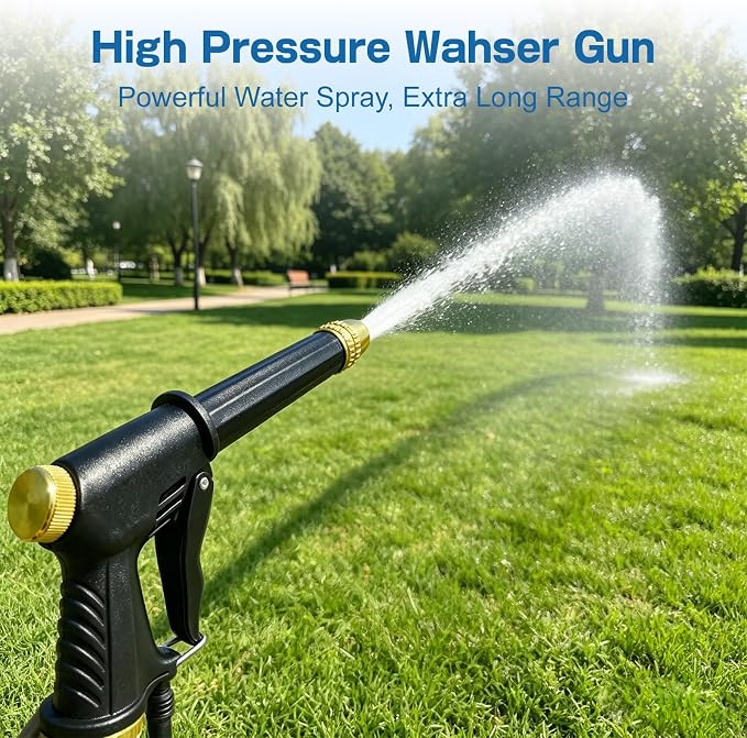 High Pressure Hose Nozzle, Pressure Washer Gun with 360° Rotating Head, Heavy Duty Adjustable Twist Hose Nozzle Jet Sweeper Nozzle for 3/4" Garden Hose, Power Washer for Car Yard Patio Pet Washing (D)